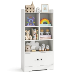 COSTWAY Freestanding Bookshelf With Doors 2 Storage Cabinets And 5 Cubbies 2 Anti-Tip Kits