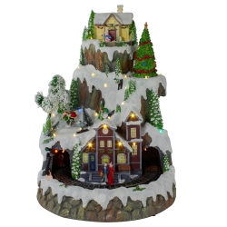 NORTHLIGHT 17" Led Lighted And Animated Christmas Village With Moving Train In White