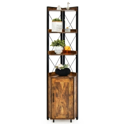COSTWAY 6-Tier Corner Shelf Bookshelf Industrial Storage Rack Cabinet Rustic Plant Stand