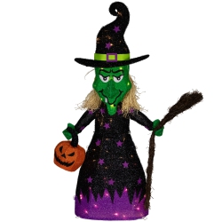 NORTHLIGHT Led Lighted Witch With Broom Outdoor Halloween Decoration - 39" - Clear Lights