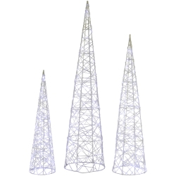 NORTHLIGHT Led Lighted Twinkle Outdoor Christmas Cone Trees - 39.5" - - Set Of 3 In Silver