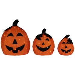 NORTHLIGHT Led Lighted Jack O' Lantern Outdoor Halloween Decorations - Warm - Set Of 3 In White
