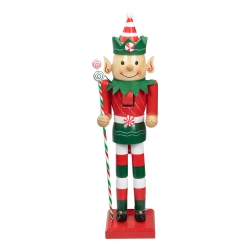 NORTHLIGHT 15" And Green Traditional Striped Elf Christmas Nutcracker In Red