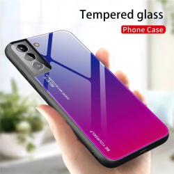 TEDLIN Case Cover for Samsung Galaxy S22 Tempered Glass Gradient Color Pattern + Tpu Frame Hybrid Slim