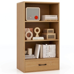 COSTWAY 4-Tier Bookcase 48" Display Bookshelf Storage Organizer With Shelves & Drawer Grey/white/natural