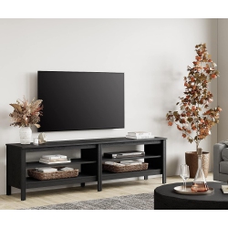 WAMPAT Farmhouse Tv Stand for 75 Inch Tv Entertainment Center Tv Console Media Table With 4 Cubby Storage for Living Room Bedroom, 70" In Black