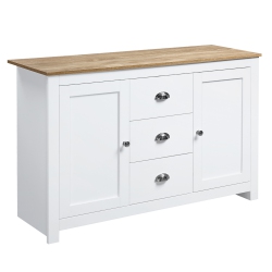 HOMCOM Kitchen Sideboard, Buffet Cabinet With 3 Drawers And Adjustable Shelves, Coffee Bar Cabinet With Storage In White
