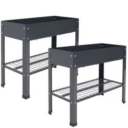 SUNNYDAZE DECOR Sunnydaze Galvanized Steel Raised Bed With Mesh Shelf - - Set Of 2 In Black