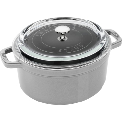 STAUB Cast Iron 4-Qt Round Cocotte With Glass Lid - Graphite In Grey