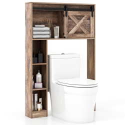 TOPBUY Freestanding Over The Toilet Storage Cabinet Bathroom Cabinet With Sliding Barn Door & Storage Shelves White/rustic