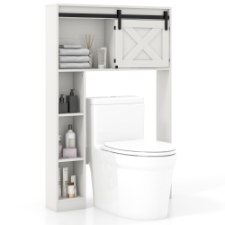 TOPBUY Freestanding Over The Toilet Storage Cabinet Bathroom Cabinet With Sliding Barn Door & Storage Shelves White/rustic