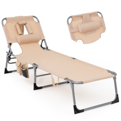 TOPBUY Patiojoy Beach Lounge Chair Reclining Chair With 5 Adjustable Positions Detachable Pillow &hand Ropes Blue/black/gray/turquoise