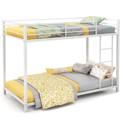 TOPBUY Metal Bunk Bed Twin Over Twin Low-Profile Bunk Bed Frame With Full Length Guardrail & Ladder Space-Saving Twin Size Bed Black/sliver/white