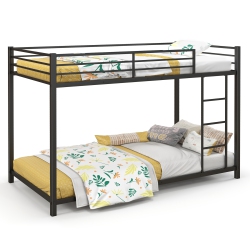 TOPBUY Metal Bunk Bed Twin Over Twin Low-Profile Bunk Bed Frame With Full Length Guardrail & Ladder Space-Saving Twin Size Bed Black/sliver/white