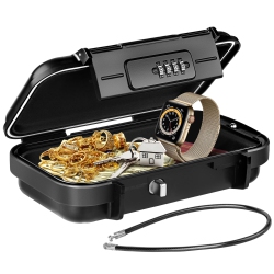 HLD Travel Safe Portable Beach Safe Box Small Combination Safe Anti-Theft Lock Box Safe Waterproof Mini Security Case \w Removable Wire Rope Security