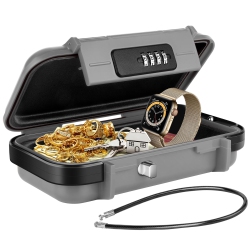 HLD Travel Safe Portable Beach Safe Box Small Combination Safe Anti-Theft Lock Box Safe Waterproof Mini Security Case \w Removable Wire Rope Security
