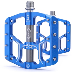 HLD Road/mountain Bike Pedals - 3 Bearings 9/16” Aluminum Alloy Bicycle Pedals - Mountain Bike Pedal With Removable Anti-Skid Nails … (Blue)