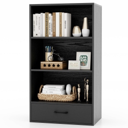 TOPBUY 4-Tier Bookcase W/storage Drawer Modern Storage Shelf W/3-Tier Open Shelf Freestanding Display Shelf Grey/natural/white