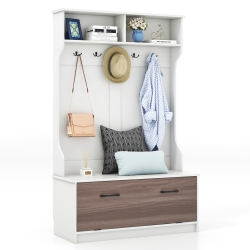 COSTWAY 63 Inches Hall Tree With Coat Rack And Storage Bench Multifunctional Coat Rack Black/white