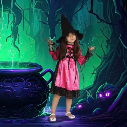 NORTHLIGHT Girl's Witch Children's Halloween Costume - Medium - And Pink In Black