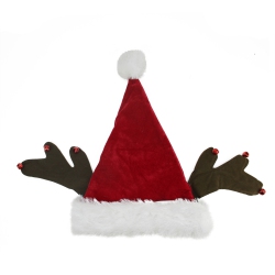 NORTHLIGHT And Brown Reindeer Antlers Santa Hat Unisex Adult Christmas Costume Accessory - One Size In Red