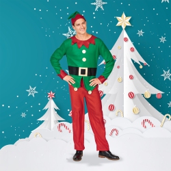 NORTHLIGHT 45" And Green Men's Elf Costume With A Christmas Santa Hat - Plus Size In Red