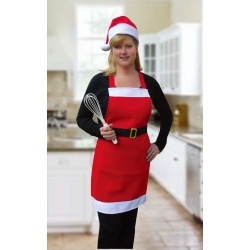 NORTHLIGHT Unisex Adult Santa Claus Christmas Apron With Hat - One Size - And White In Red