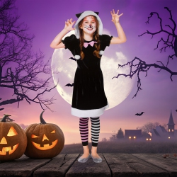 NORTHLIGHT Black And Girls Cat Children's Halloween Costume - Medium - 4-6 Years In White