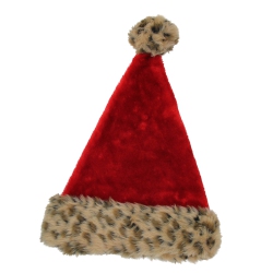 NORTHLIGHT 17" And Brown Leopard Cuffed Adult Christmas Santa Hat Costume Accessory, Unisex, One Size In Red