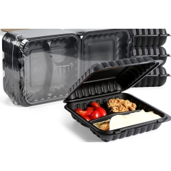 NORTHLIGHT 150-Count 3-Compartment Hinged Meal Prep/take Out Containers - 9" In Black