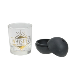 WILD EYE 10 OZ. "whiskey Business" Glass Tumbler With Sphere Ice Mold In Black