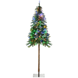 HOMCOM 6Ft Tall Prelit Artificial Christmas Tree, Pencil Xmas Tree With 442 Branches, 175 Warm Or Colourful Led Lights, Steel Base In White