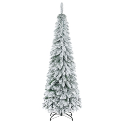 HOMCOM 6Ft Tall Pencil Artificial Christmas Tree Xmas Tree With 523 Snow Flocked Branches, Downswept Shape, Steel Base