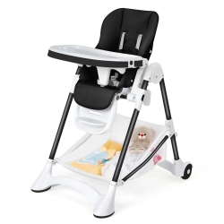 COSTWAY Baby Convertible Folding Adjustable High Chair W/wheel Tray Storage Basket