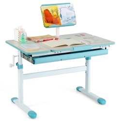 COSTWAY Height-Adjustable Kids Desk Children Study Table With Tilt Desktop & Book Stand Blue/pink