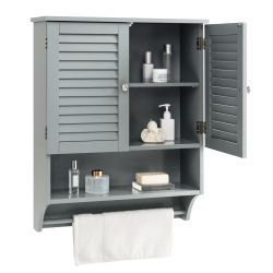 COSTWAY Bathroom Wall Mounted Medicine Cabinet With Louvered Doors & Towel Bar