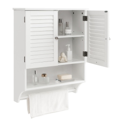 COSTWAY Bathroom Wall Mounted Medicine Cabinet With Louvered Doors & Towel Bar