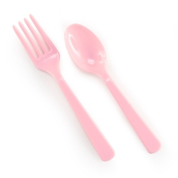 BUYSEASONS Club Pack Of 16 Solid Plastic Party Forks And Spoons In Pink
