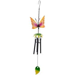 NORTHLIGHT 19" Metal Butterfly Outdoor Garden Windchime In Orange