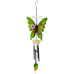 NORTHLIGHT 15.75" Metal Butterfly Outdoor Garden Windchime In Green