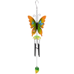 NORTHLIGHT 15.75" And Green Metal Butterfly Outdoor Garden Windchime In Orange