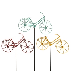 DIVA AT HOME Set Of 3 Red And Green Metallic Bicycle Garden Stakes 57" In Yellow