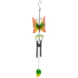 NORTHLIGHT 19" Metal Butterfly Outdoor Garden Windchime In Red