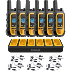 DEWALT 6 Walkie Talkies Plus Earpieces - Dxfrs300 1 Watt Heavy Duty Waterproof, Shock Resistant, Long Range Two-Way Radio Set \w Vox, 6 Radios And 6