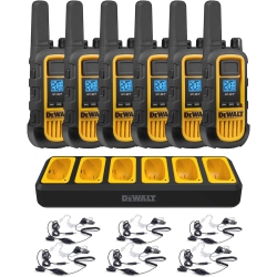 DEWALT 6 Walkie Talkies Plus Earpieces - Dxfrs800 2 Watt Heavy Duty Waterproof, Shock Resistant, Long Range Two-Way Radio Set \w Vox, 6 Radios And 6