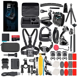 GOPRO Hero11 Mega Bundle - Hero 11 / 2 Battery + The Handler Tripod + Compact Case + Travel Case & 50 Action Camera Accessory In Black