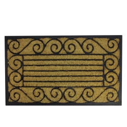 NORTHLIGHT Natural Coir Stripes And Scrolls Outdoor Doormat 18" X 30