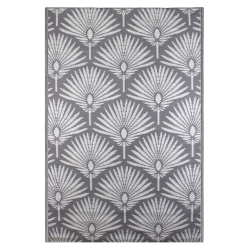 NORTHLIGHT 4' X 6' Gray And Fan Leaf Rectangular Outdoor Area Rug In White