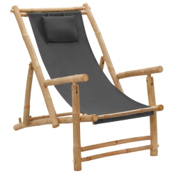 VIDAXL Deck Chair Bamboo And Canvas Dark In Grey