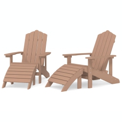 VIDAXL Garden Adirondack Chairs 2 PCs With Footstools HDpe In Brown